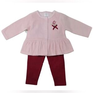 3/$30 Girls Size 3-6 months Laura Ashley Set Cardigan & Pants Pink Burgundy NWT